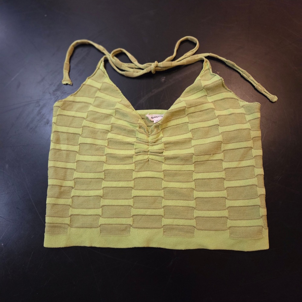 Garage Halter Top XS Green Knit Striped Tie Back Sleeveless Crop Tank